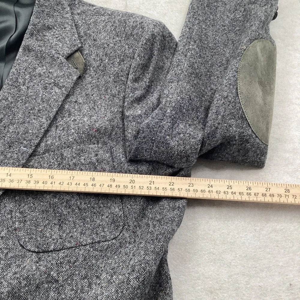 Brookleigh Mens 44R Grey Donegal Tweed Blazer Elbow Patches Made in USA